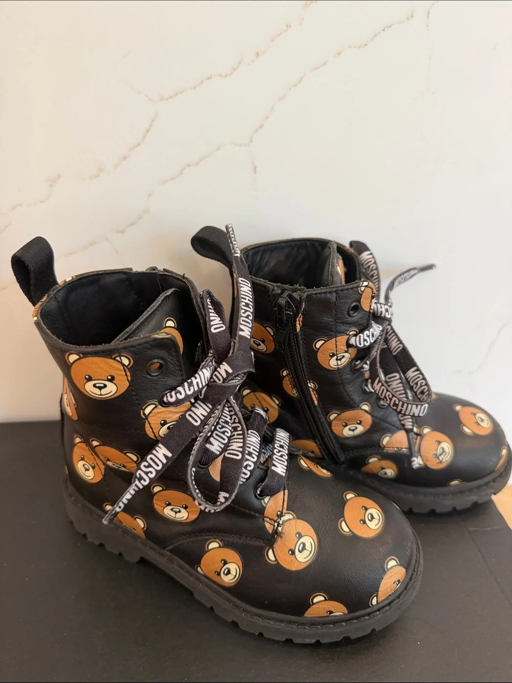 Moschino Black Teddy Face Lace-Up Boots
